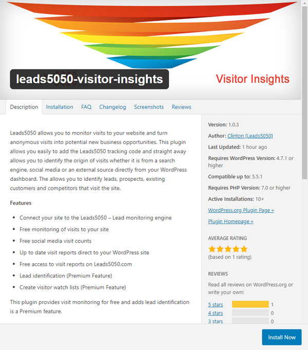 Leads5050 Visitor Insights Plugin on WordPress